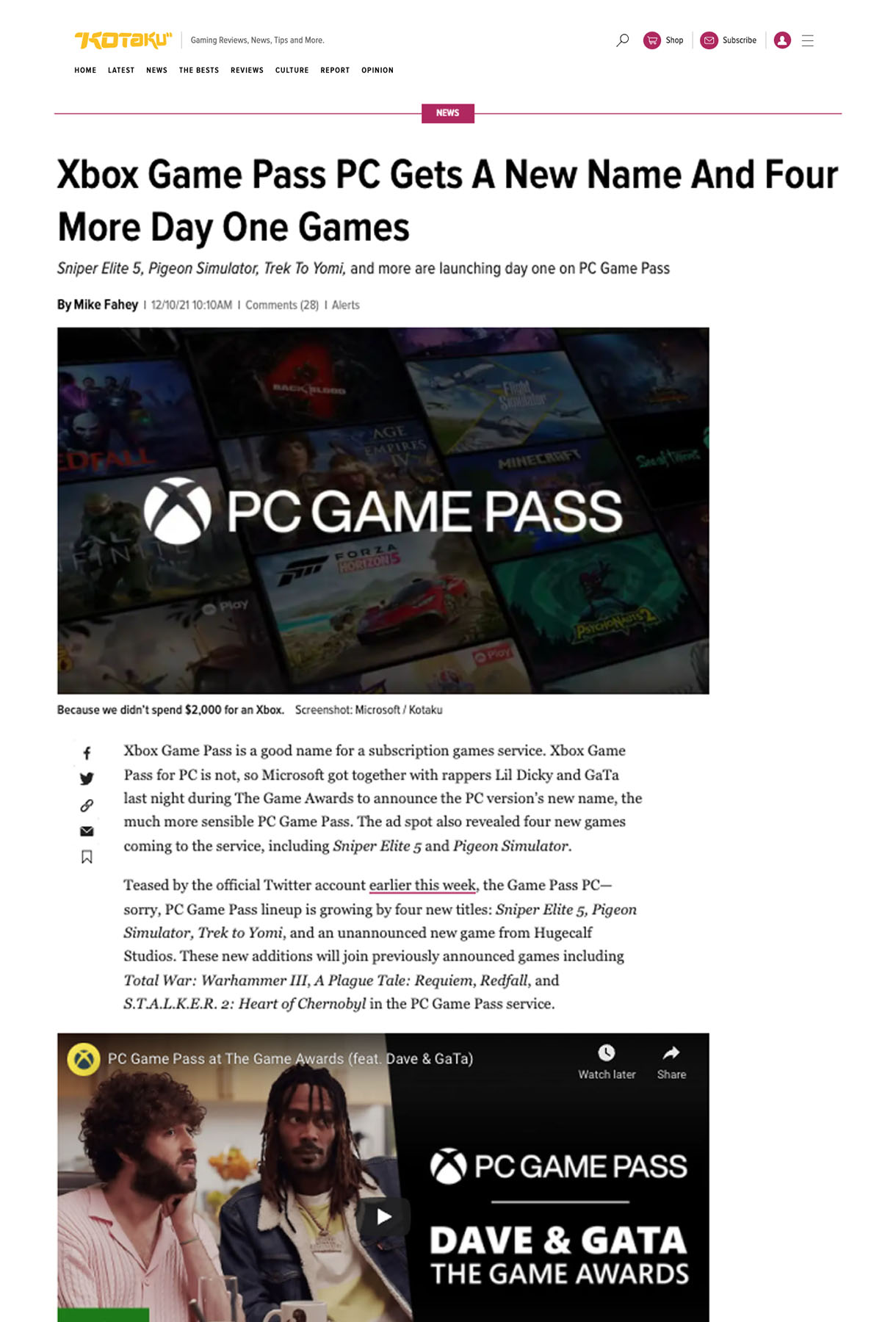 PC Game Pass at The Game Awards - Trailer Park Group