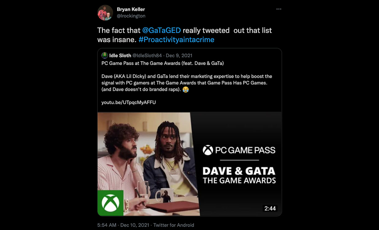 PC Game Pass at The Game Awards (feat. Dave & GaTa) 